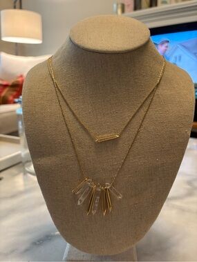 Stella & Dot Gold Layered Crystal Spike Necklace - Clear/Gold